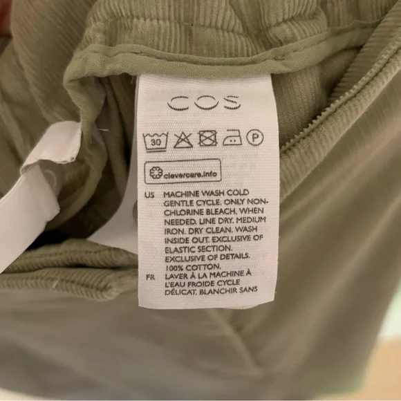 COS Corduroy High Waist Barrel Leg Pleated Trousers Pants Sage Green Size 8 - Picture 5 of 5